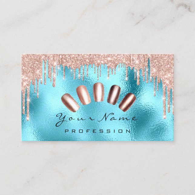 Tarjeta De Visita Nails Art Purpurina Skinny Blue Rosa Perforaciones (Anverso)
