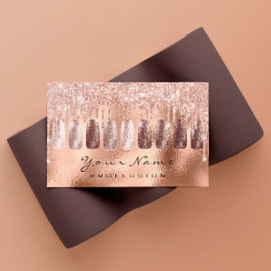 Tarjeta De Visita Nails Art Purpurina Skinny Rosa Manicura Oro