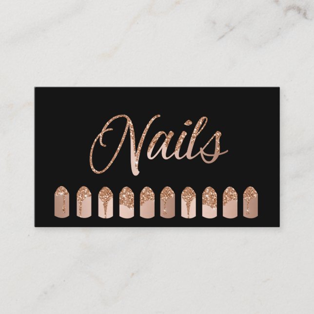 Tarjeta De Visita Nails Artist Dripping Rosegold Glitter (Anverso)