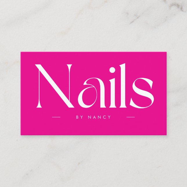 Tarjeta De Visita Nails Bold Typography Hot Pink Business Card (Anverso)