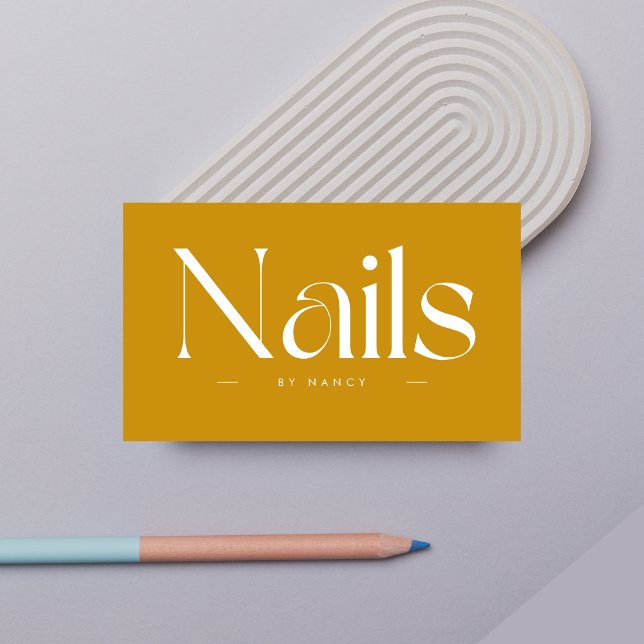 Tarjeta De Visita Nails Bold Typography Mustard Business Card (Subido por el creador)