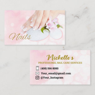 Tarjeta De Visita Nails Business Cards Manicura Minimalista Rosa