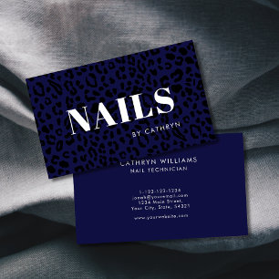 Tarjeta De Visita Nails Dark Blue Animal Print Nail Technician