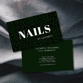 Tarjeta De Visita Nails Dark Green Animal Print Nail Technician