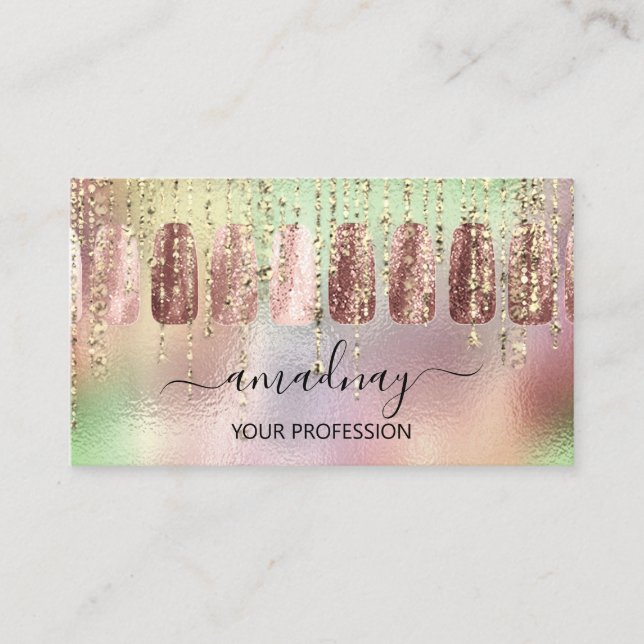 Tarjeta De Visita Nails Makeup Artist Holograph Manicure Drips (Anverso)
