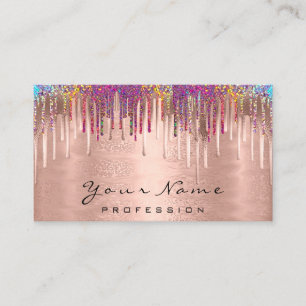 Tarjeta De Visita Nails Makeup Artist Holograph Rosa Gold