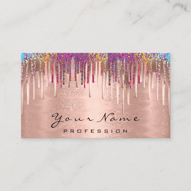Tarjeta De Visita Nails Makeup Artist Holograph Rosa Gold (Anverso)