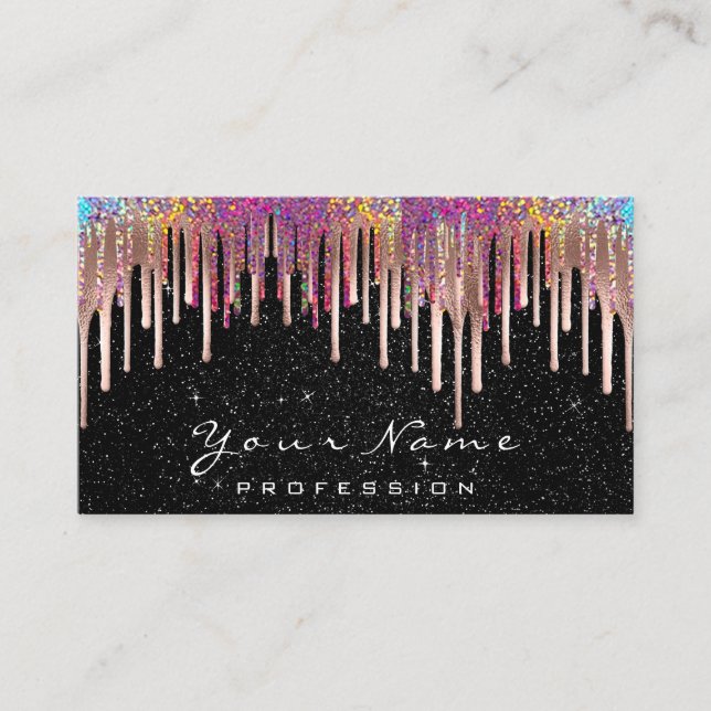 Tarjeta De Visita Nails Makeup Artist Holograph Rosa Negro (Anverso)