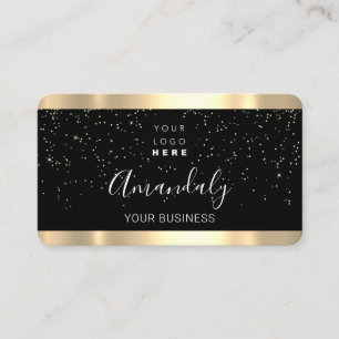 Tarjeta De Visita Nails Makeup Elegante Gold Confetti Negro Logo