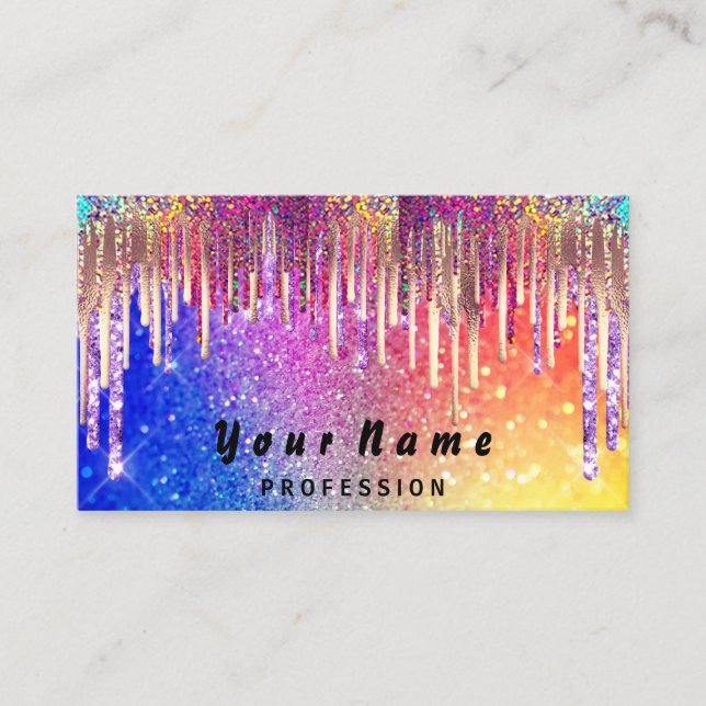 Tarjeta De Visita Nails Makup Lashes Holograma Arcoiris caliente (Anverso)