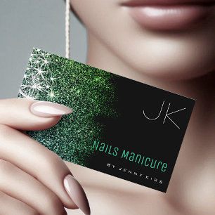 Tarjeta De Visita Nails Manicure Luminoso Purpurina Verde azulado Es