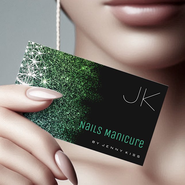 Tarjeta De Visita Nails Manicure Luminoso Purpurina Verde azulado Es (Subido por el creador)