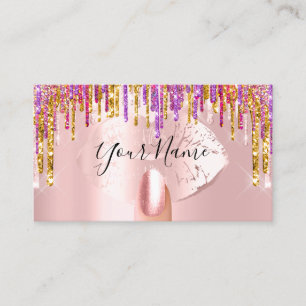 Tarjeta De Visita Nails Manicure Makeup Artist Rosa Drips Letras de 