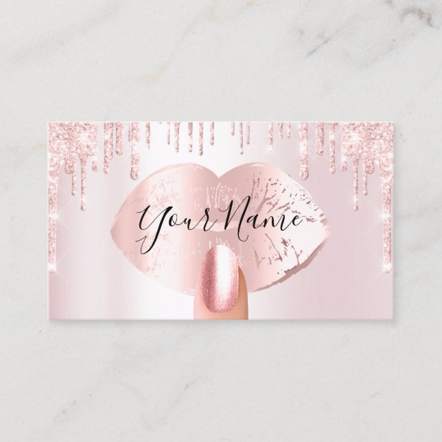Tarjeta De Visita Nails Manicure Makeup Artist Rosa gotea labios Rub (Anverso)