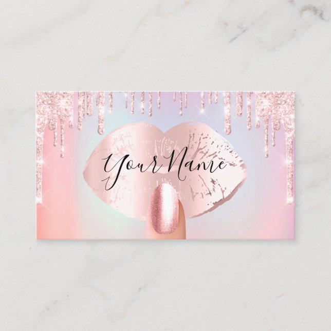 Tarjeta De Visita Nails Manicure Makeup Artist Rosa Litros de goteo  (Anverso)