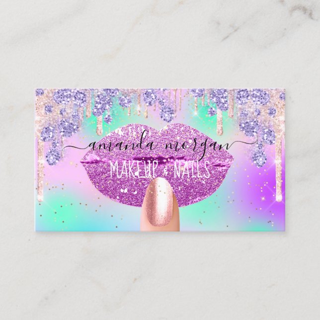 Tarjeta De Visita Nails Manicure Makeup Holograph Litros Purpurina A (Anverso)