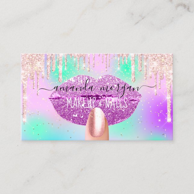 Tarjeta De Visita Nails Manicure Makeup Holograph Litros Purpurina P (Anverso)