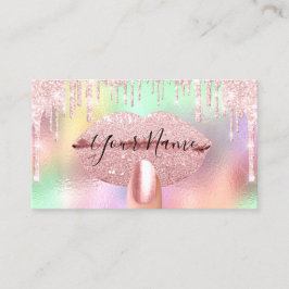 Tarjeta De Visita Nails Manicure Makeup Holographic Kiss Lips Pink