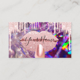 Tarjeta De Visita Nails Manicure Makeup Holographic Kiss Lips VIP