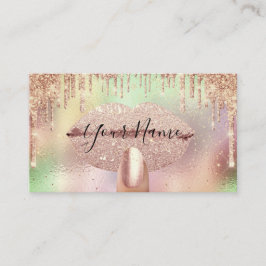 Tarjeta De Visita Nails Manicure Makeup Holographic Lips Gold Rosa