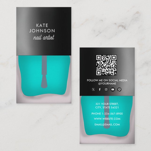 Tarjeta De Visita Nails Manicure Pedicure Beauty Nail Artist QR Code (Anverso / Reverso)
