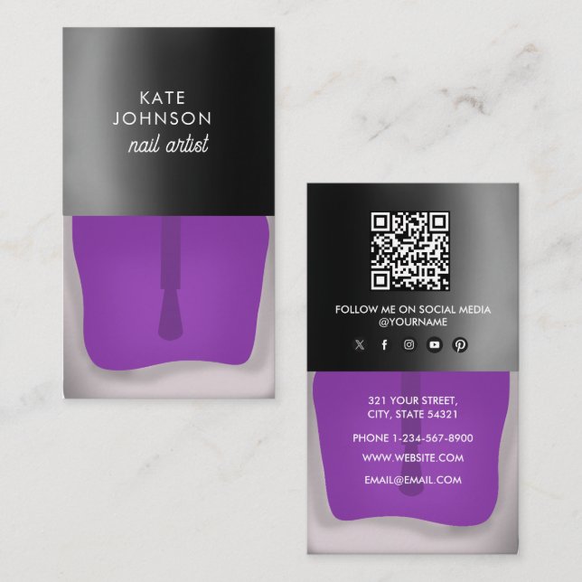 Tarjeta De Visita Nails Manicure Pedicure Beauty Nail Artist QR Code (Anverso / Reverso)
