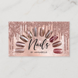 Tarjeta De Visita Nails Modern Rosa Gold Purpurinas Drips