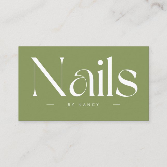 Tarjeta De Visita Nails negrita tipografía Sage Green (Anverso)