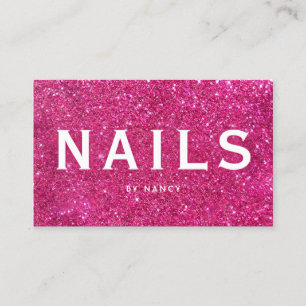 Tarjeta De Visita Nails Purpurinas rosados calientes