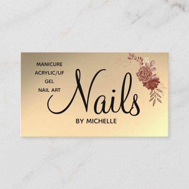 Tarjeta De Visita Nails Salon Nail Technician Romantic Floral Wrap (Anverso)