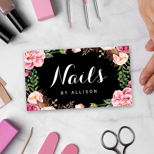 Tarjeta De Visita Nails Salon Nail Technician Romantic Floral Wrap (Subido por el creador)