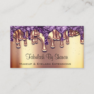 Tarjeta De Visita Nails Salon Rosa Oro Perforaciones Púrpura Confett