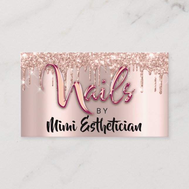 Tarjeta De Visita Nails Studio Artist Drist Purpurina Rosa Gold (Anverso)
