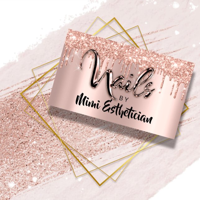 Tarjeta De Visita Nails Studio Artist Drits Purpurina Belleza Rosa (Nails Studio Artist Drips Glitter Rose Beauty Business Card)
