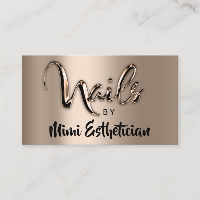 Tarjeta De Visita Nails Studio Artist Nails Logo Script Metálico (Anverso)