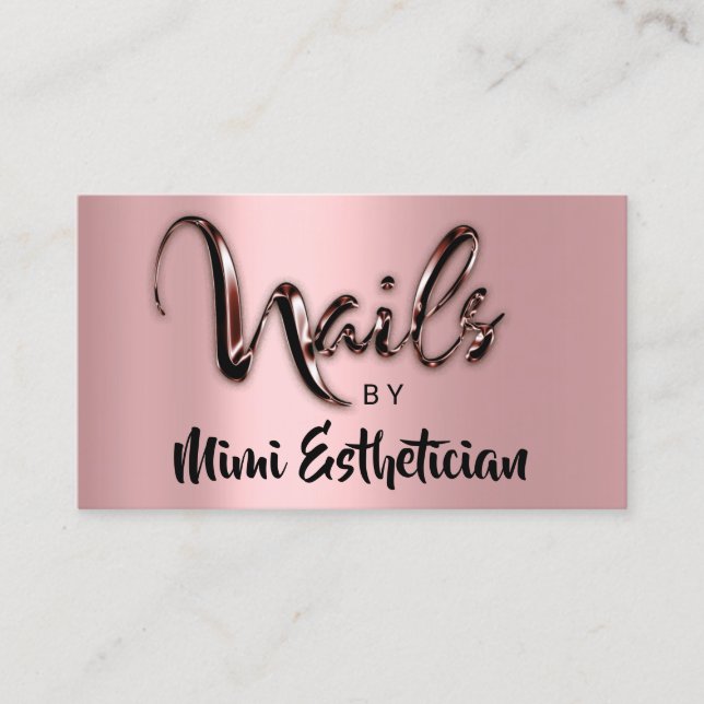 Tarjeta De Visita Nails Studio Artist Nails Logo Script Rosa Brown (Anverso)