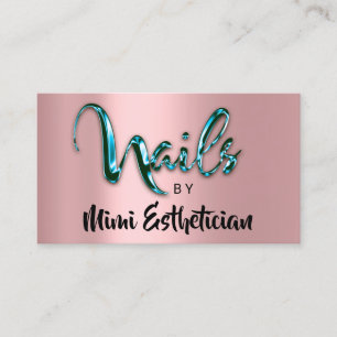Tarjeta De Visita Nails Studio Artist Nails Logo Script Rosa Verde a