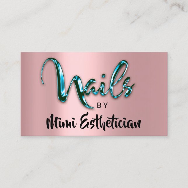Tarjeta De Visita Nails Studio Artist Nails Logo Script Rosa Verde a (Anverso)