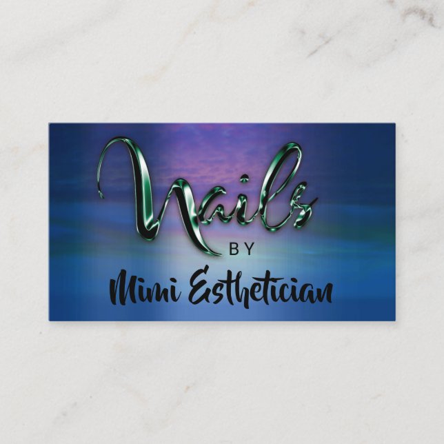 Tarjeta De Visita Nails Studio Artist Nails Script Logo Marina Azul (Anverso)