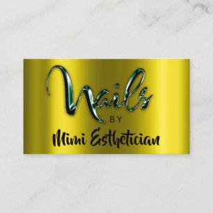 Tarjeta De Visita Nails Studio Artist Nails Script Logo MustardGreen