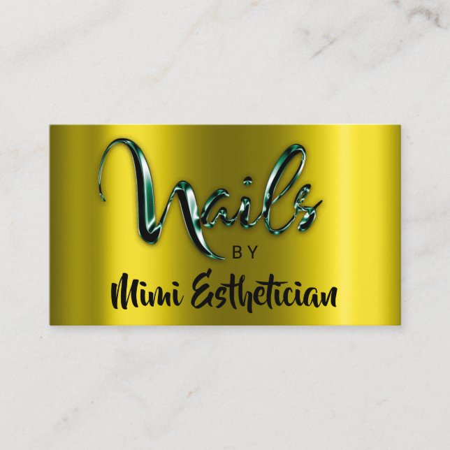 Tarjeta De Visita Nails Studio Artist Nails Script Logo MustardGreen (Anverso)