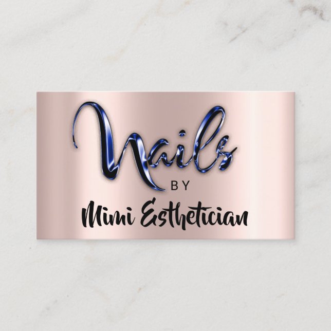 Tarjeta De Visita Nails Studio Artist Nails Script Logo Rosa Blue (Anverso)