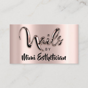 Tarjeta De Visita Nails Studio Artist Nails Script Logo Rosa Metálic