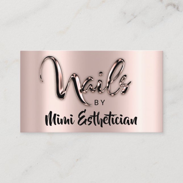 Tarjeta De Visita Nails Studio Artist Nails Script Logo Rosa Metálic (Anverso)