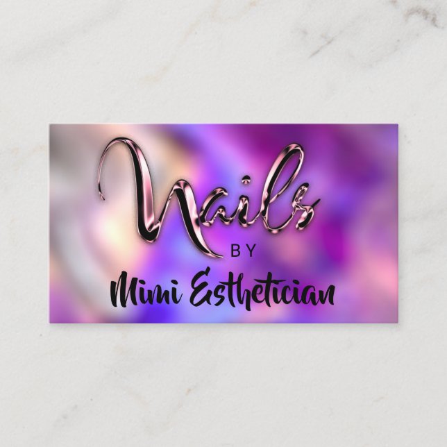 Tarjeta De Visita Nails Studio Artist Nails Script Logo Violet Rosa (Anverso)