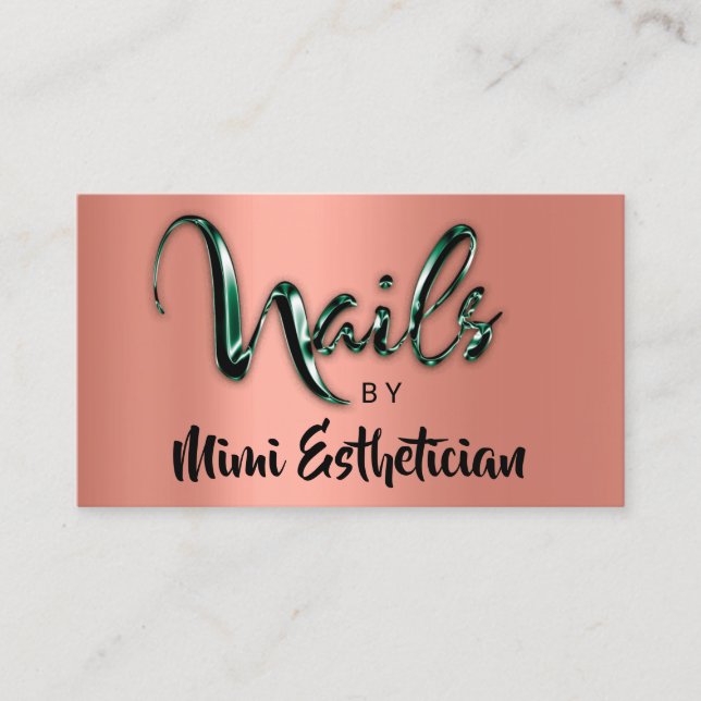 Tarjeta De Visita Nails Studio Artist NailsScript Logotipo Rosa Verd (Anverso)