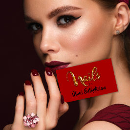 Tarjeta De Visita Nails Studio Artist Red Nails Script Red Gold Logo
