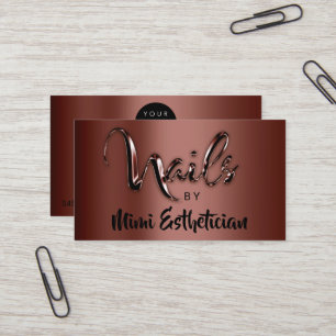 Tarjeta De Visita Nails Studio Artista Nails Logo Script Brown VIP