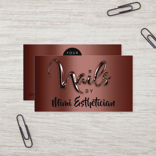 Tarjeta De Visita Nails Studio Artista Nails Logo Script Brown VIP (Anverso/Reverso In Situ)