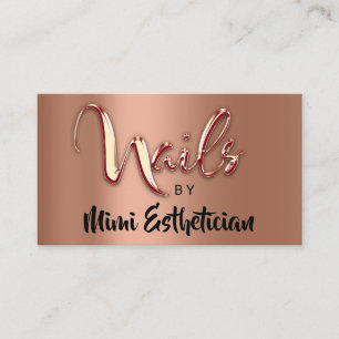 Tarjeta De Visita Nails Studio Artista Nails Logo Script Copper Gold